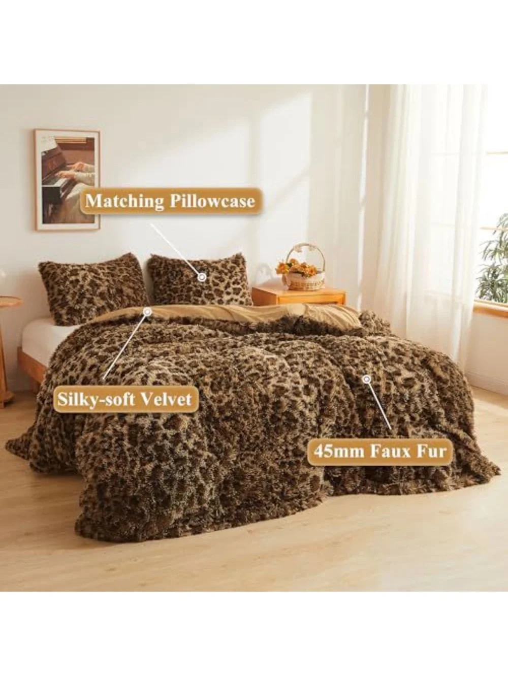 Cheetah Print Fluffy Faux Fur Duvet Cover Set